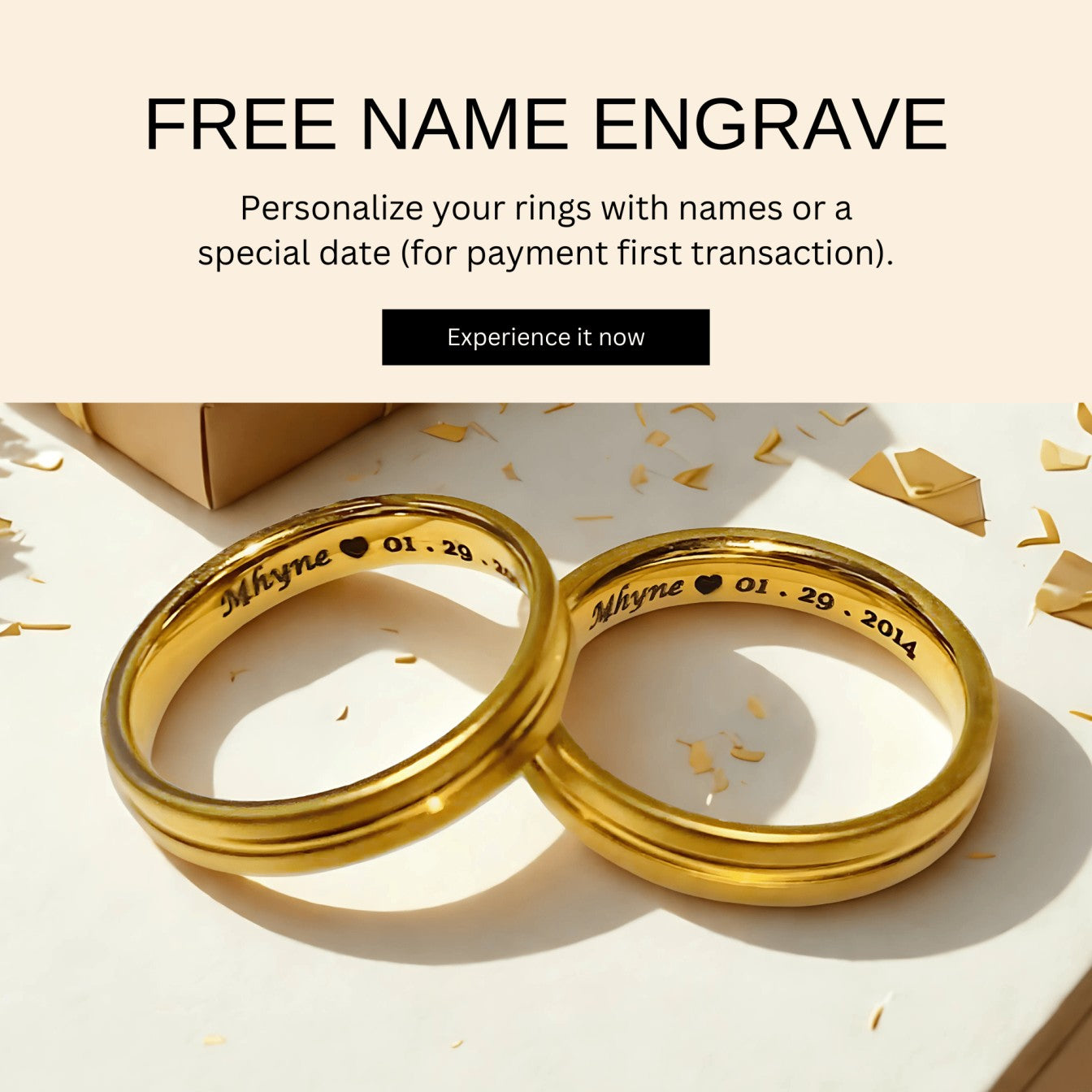 Andrea 3-in-1 wedding ring set in 18K Gold-PVD over stainless steel, featuring free name engraving – Glamorama Jewelry PH