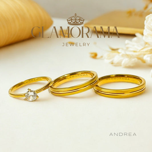 Andrea 3-in-1 wedding ring set in 18K Gold-PVD over stainless steel, featuring free name engraving – Glamorama Jewelry PH