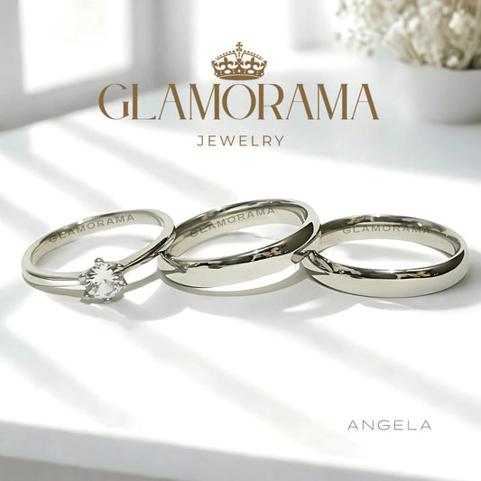 Angela 3-in-1 wedding ring set with 18K Gold-PVD over stainless steel, includes free engraving – Glamorama Jewelry PH