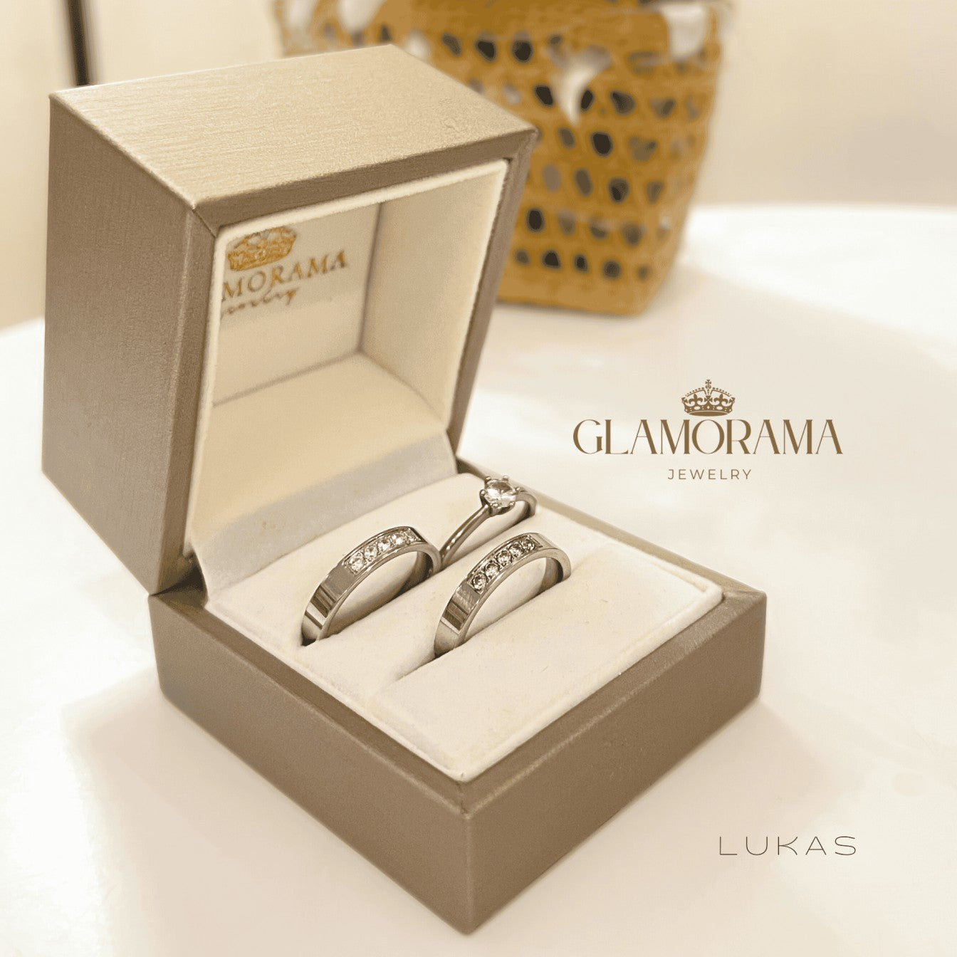 Lukas 3-in-1 wedding ring set crafted with 18K Gold-PVD over stainless steel, offering free engraving – Glamorama Jewelry PH