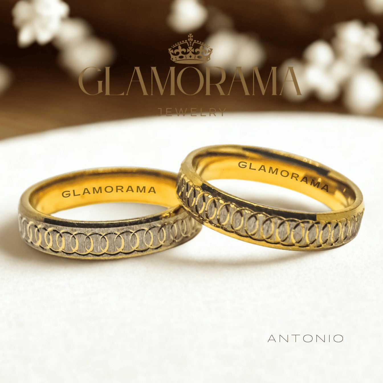 Antonio 3-in-1 wedding ring set crafted in 18K Gold-PVD over stainless steel, offering free name engraving – Glamorama Jewelry PH