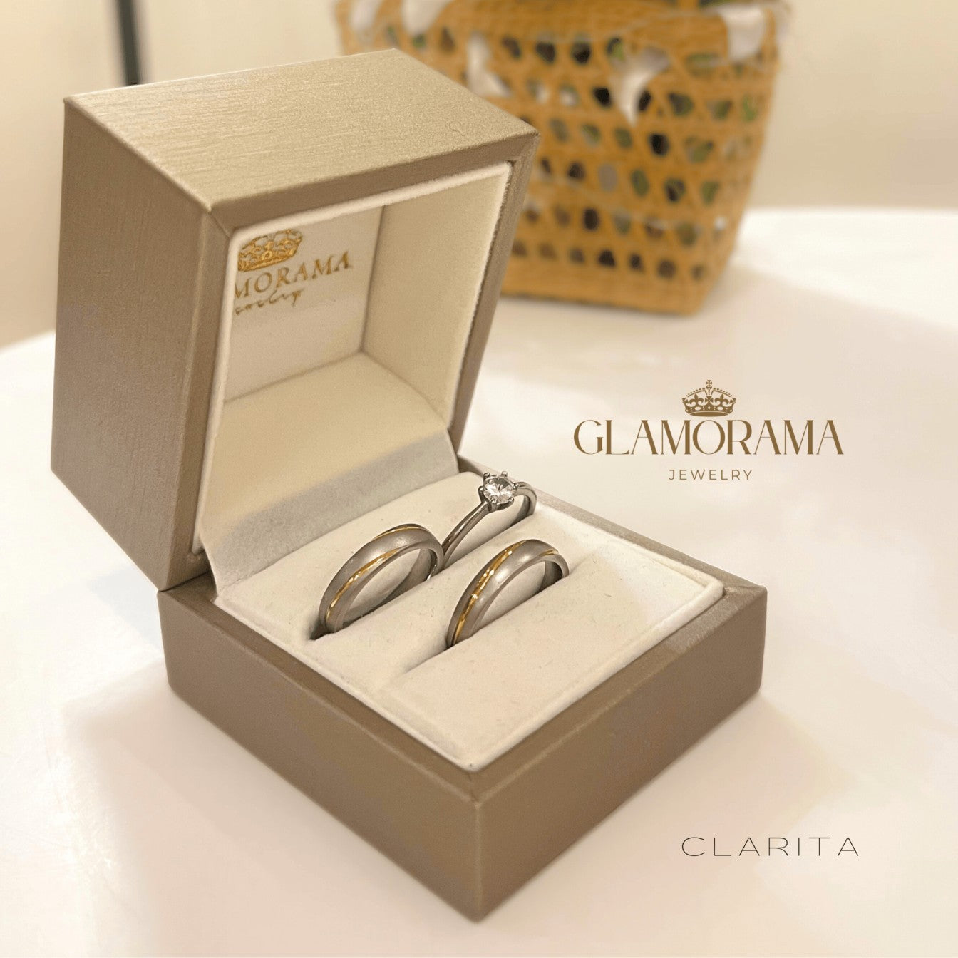 Clarita 3-in-1 wedding ring set in 18K Gold-PVD over stainless steel, includes free name engraving – Glamorama Jewelry PH