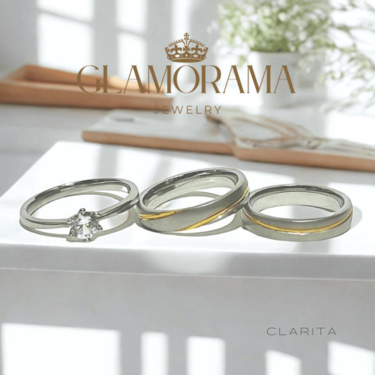 Clarita 3-in-1 wedding ring set in 18K Gold-PVD over stainless steel, includes free name engraving – Glamorama Jewelry PH
