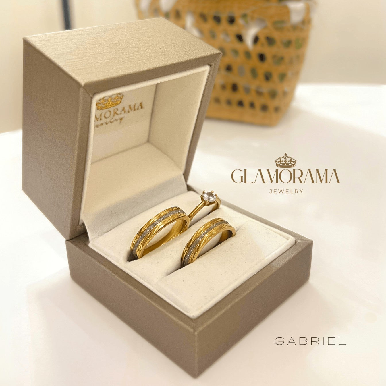 Gabriel 3-in-1 wedding ring set featuring 18K Gold-PVD over stainless steel and free engraving – Glamorama Jewelry PH