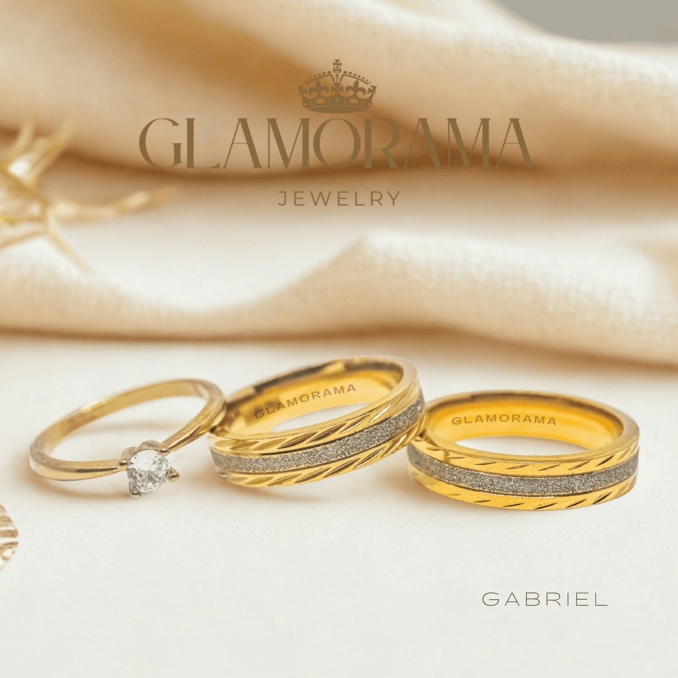 Gabriel 3-in-1 wedding ring set featuring 18K Gold-PVD over stainless steel and free engraving – Glamorama Jewelry PH