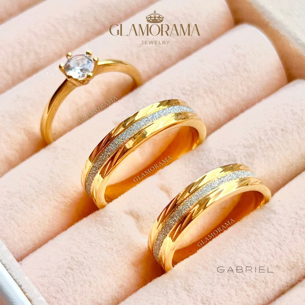 Gabriel 3-in-1 wedding ring set featuring 18K Gold-PVD over stainless steel and free engraving – Glamorama Jewelry PH