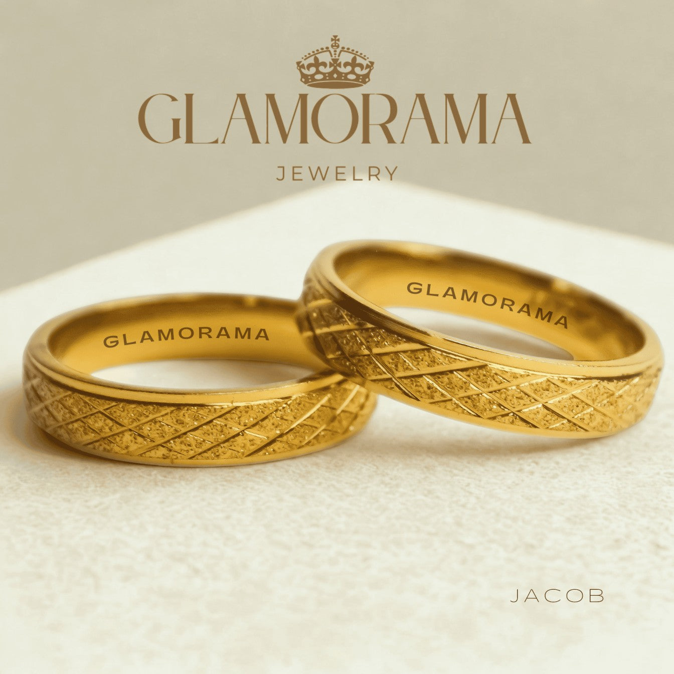 Jacob 3-in-1 wedding ring set in 18K Gold-PVD over stainless steel, includes free name engraving – Glamorama Jewelry PH