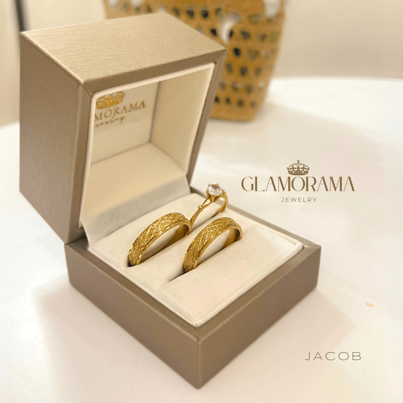 Jacob 3-in-1 wedding ring set in 18K Gold-PVD over stainless steel, includes free name engraving – Glamorama Jewelry PH