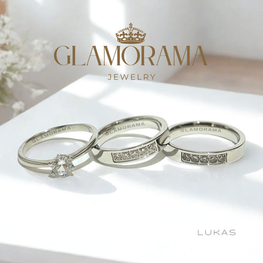 Lukas 3-in-1 wedding ring set crafted with 18K Gold-PVD over stainless steel, offering free engraving – Glamorama Jewelry PH