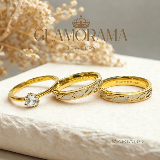 Mariano 3-in-1 wedding ring set in 18K Gold-PVD over stainless steel, with complimentary name engraving – Glamorama Jewelry PH