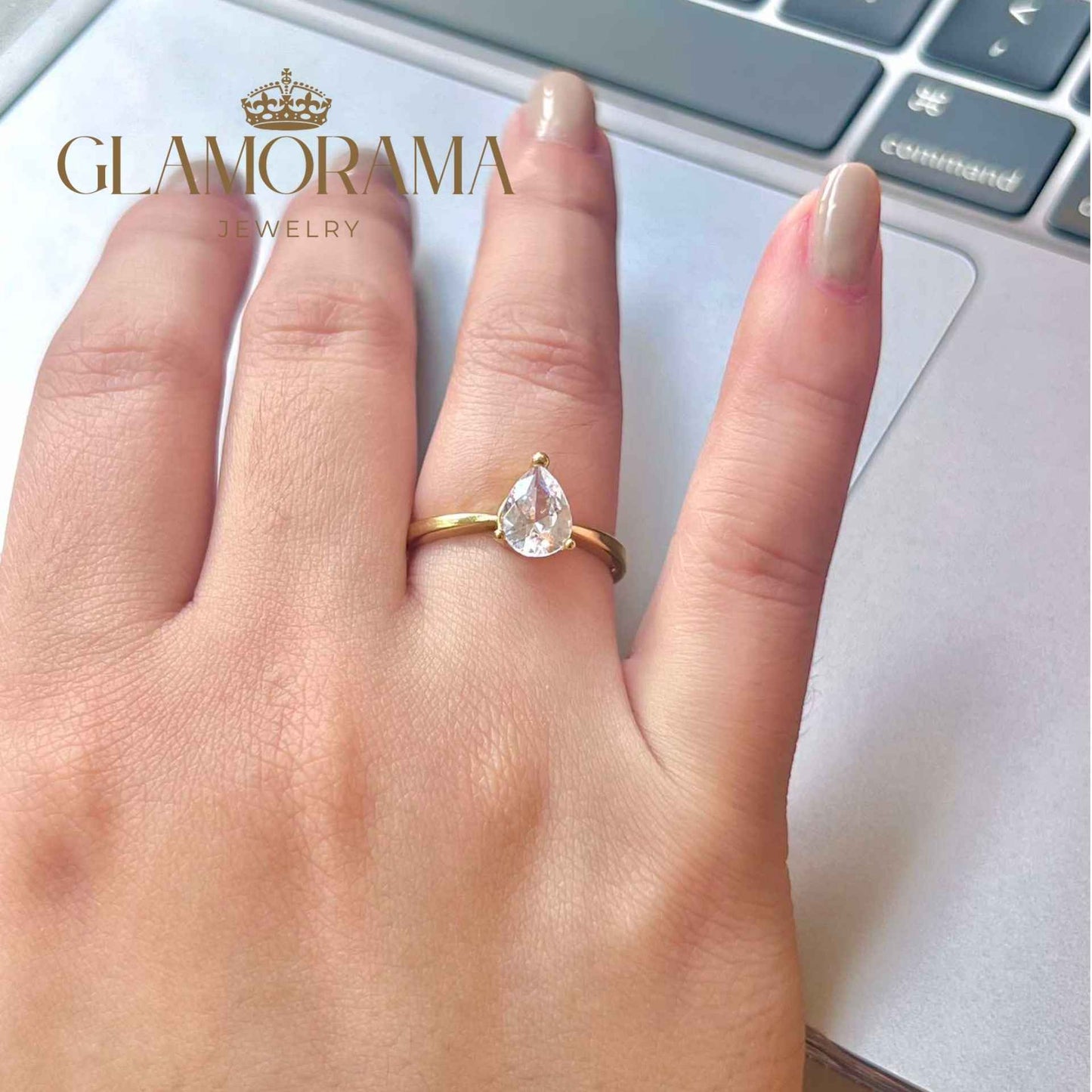 Aurora engagement ring in 18K Gold-PVD over stainless steel, includes free name engraving – Glamorama Jewelry PH