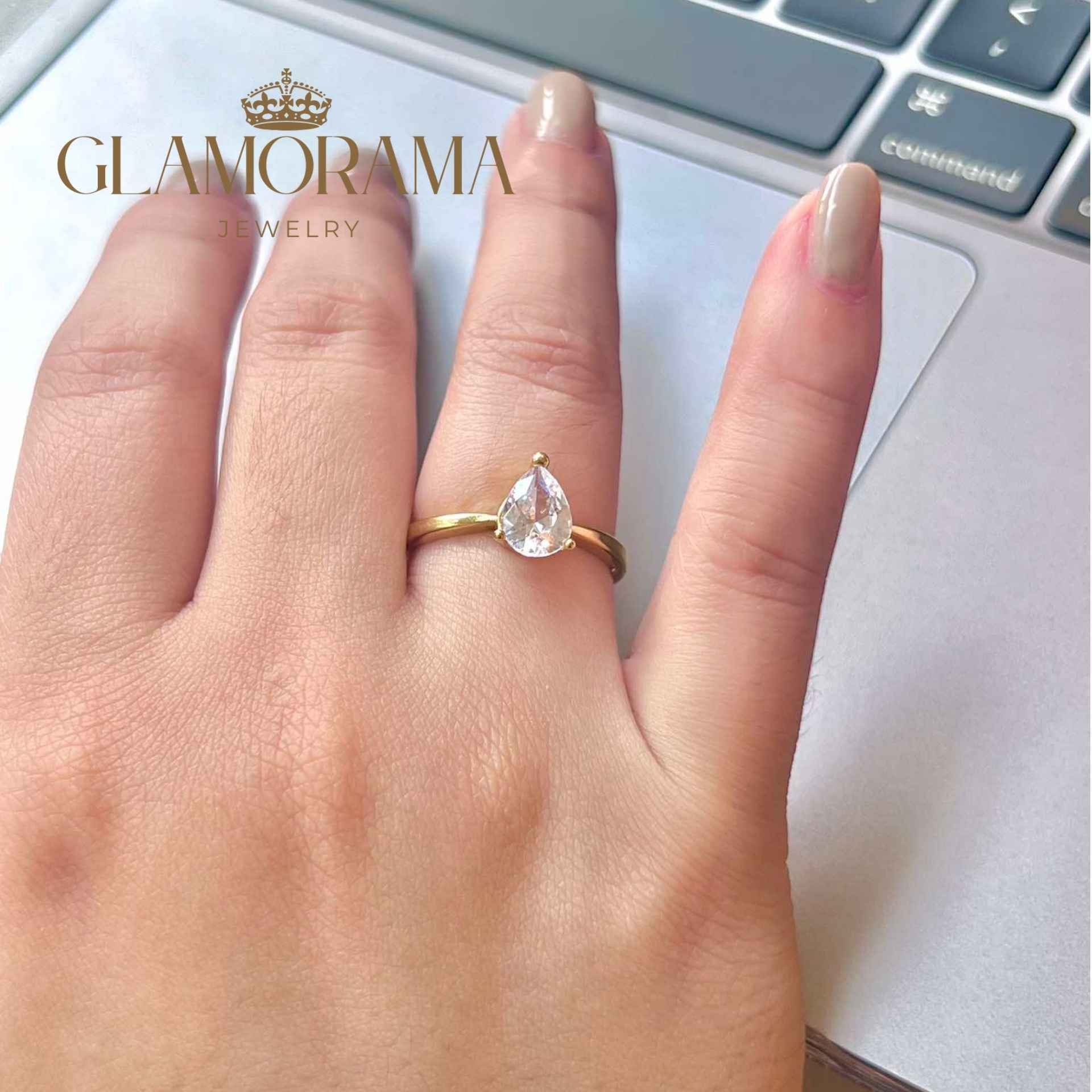Aurora engagement ring in 18K Gold-PVD over stainless steel, includes free name engraving – Glamorama Jewelry PH