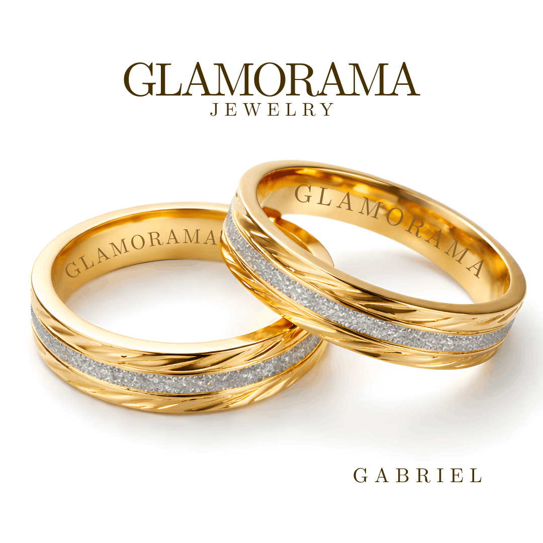 Gabriel Couple Wedding Bands – Classic Gold Style with Free Name ...