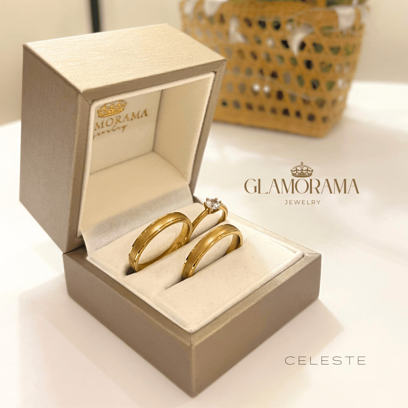Celeste 3-in-1 wedding ring set in 18K Gold-PVD over stainless steel, with complimentary name engraving – Glamorama Jewelry PH