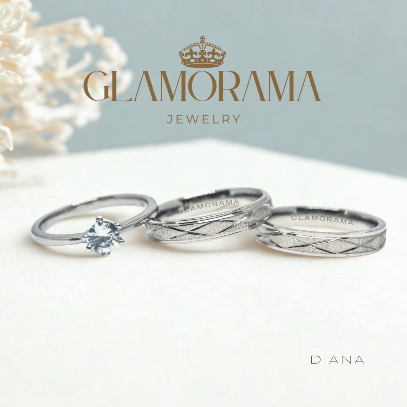 Diana 3-in-1 wedding ring set crafted with 18K Gold-PVD over stainless steel, offering free engraving – Glamorama Jewelry PH