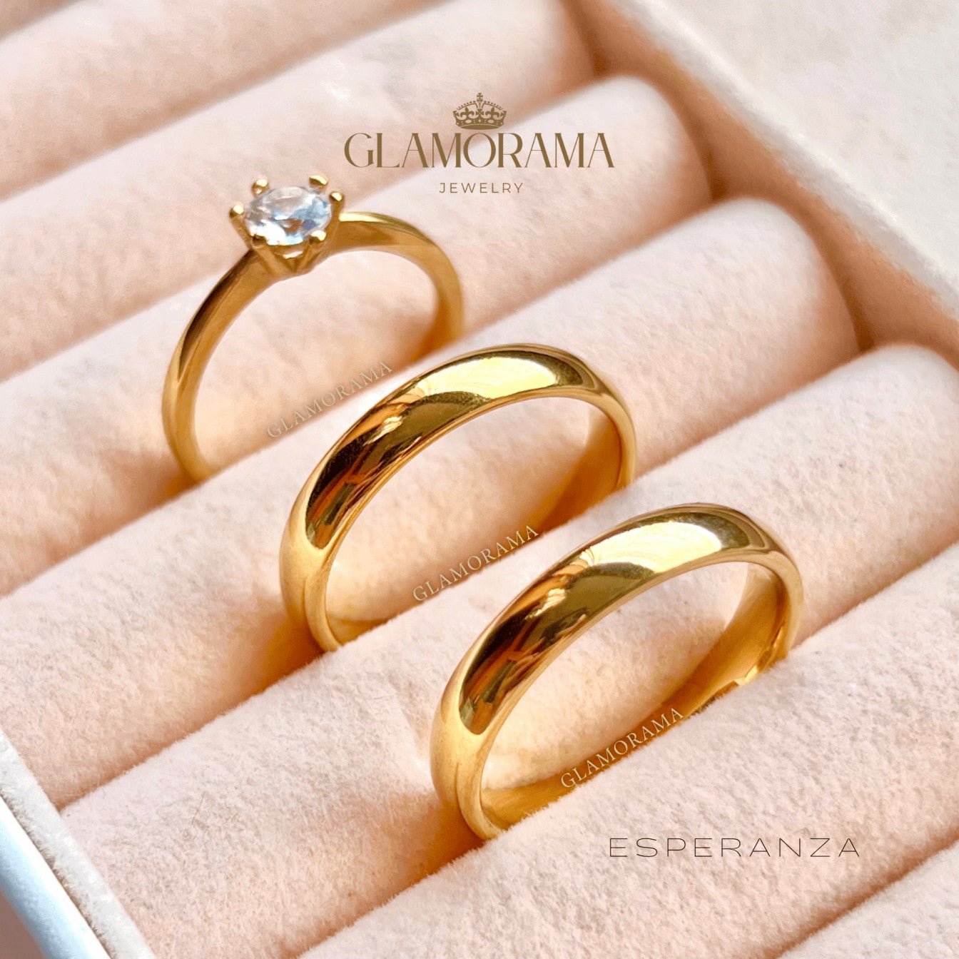 Esperanza 3-in-1 18K Gold-PVD wedding ring set with free engraving – Glamorama Jewelry Philippines