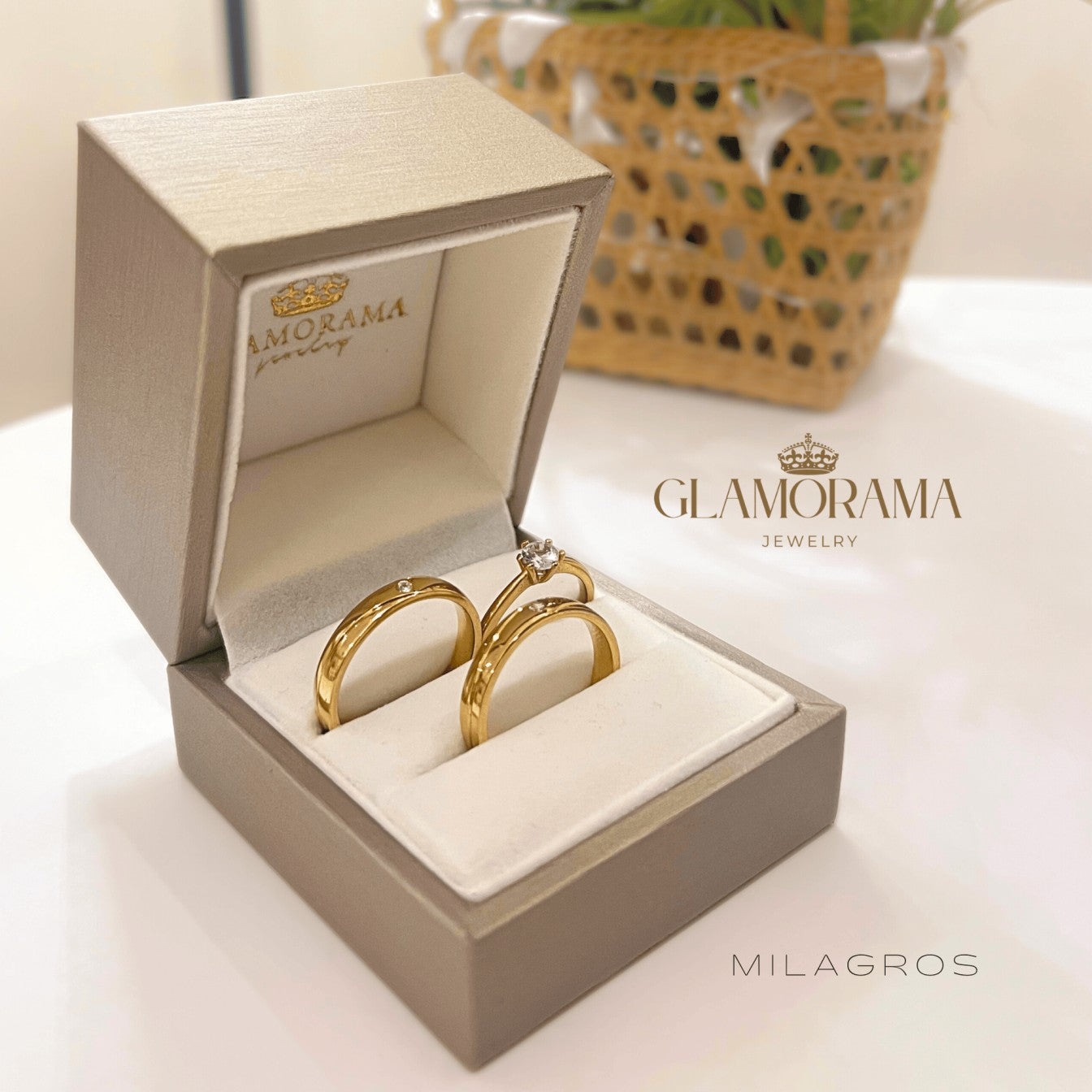 Milagros 3-in-1 wedding ring set featuring 18K Gold-PVD over stainless steel and free engraving – Glamorama Jewelry PH