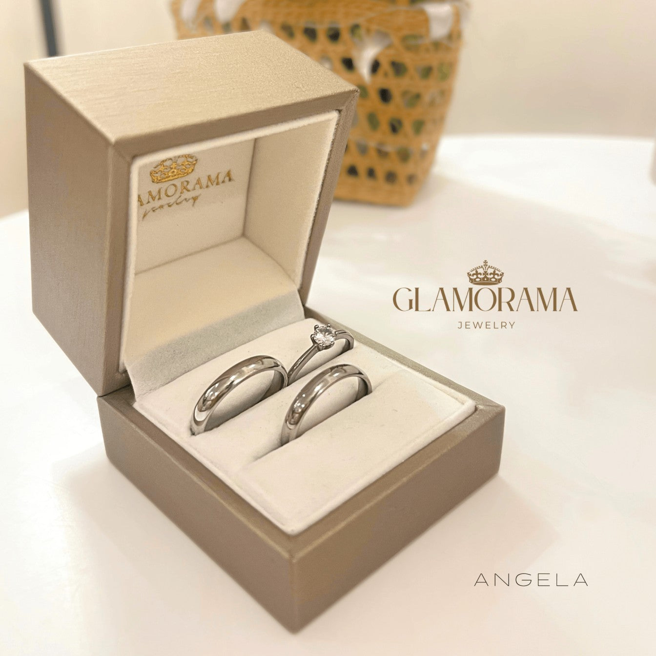 Angela 3-in-1 wedding ring set with 18K Gold-PVD over stainless steel, includes free engraving – Glamorama Jewelry PH