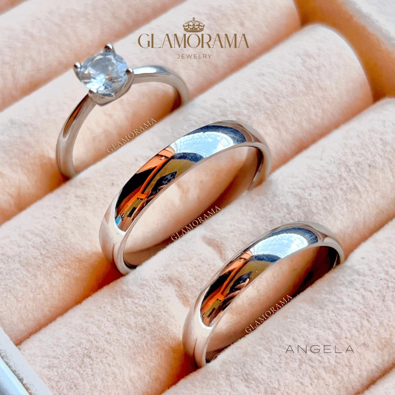 Angela 3-in-1 wedding ring set with 18K Gold-PVD over stainless steel, includes free engraving – Glamorama Jewelry PH