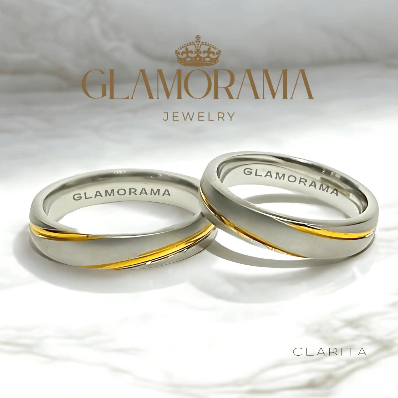 Clarita 3-in-1 wedding ring set in 18K Gold-PVD over stainless steel, includes free name engraving – Glamorama Jewelry PH