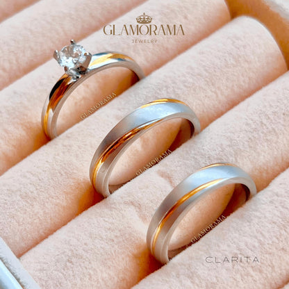 Clarita 3-in-1 wedding ring set in 18K Gold-PVD over stainless steel, includes free name engraving – Glamorama Jewelry PH