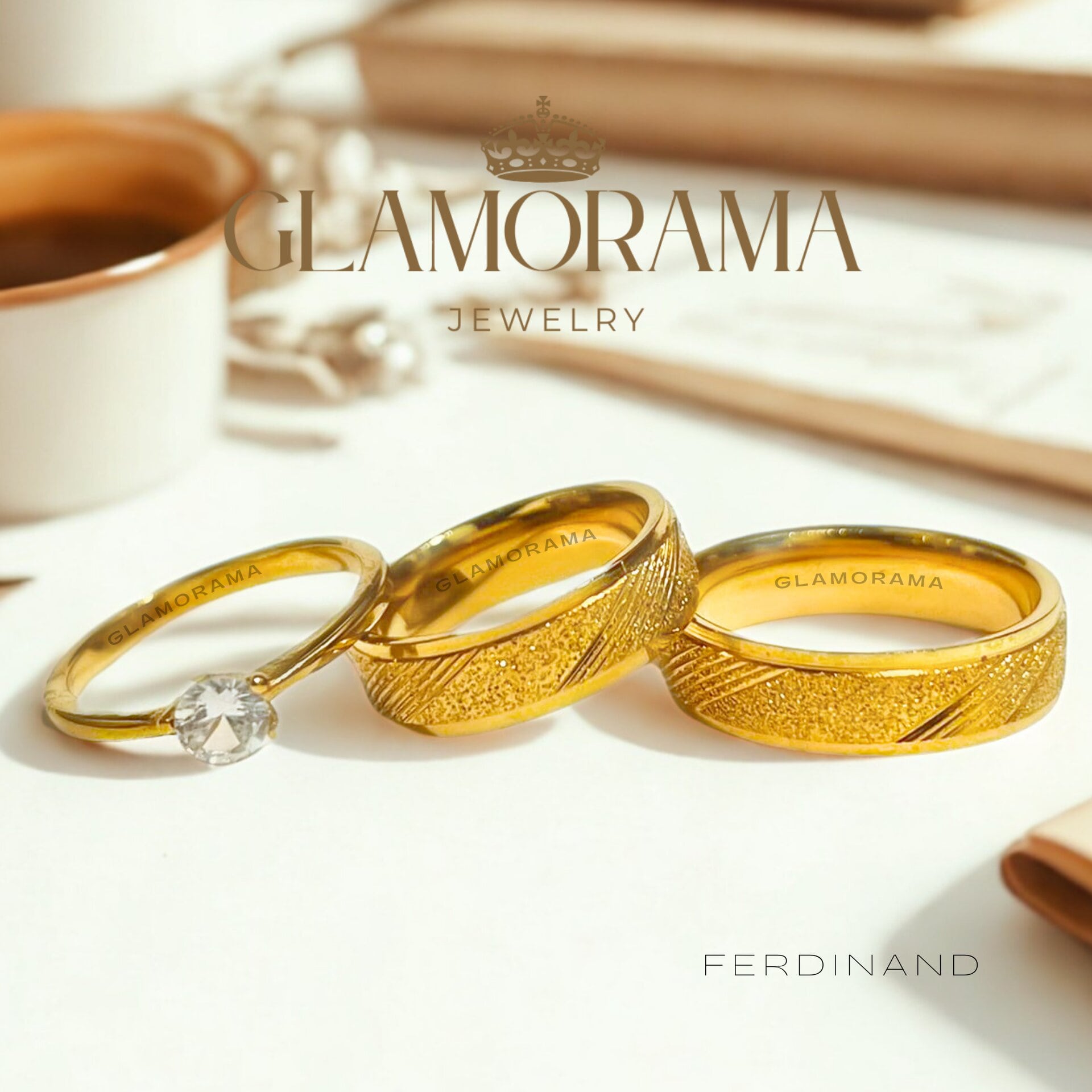 Ferdinand 3-in-1 18K Gold-PVD wedding ring set with free engraving – Glamorama Jewelry Philippines