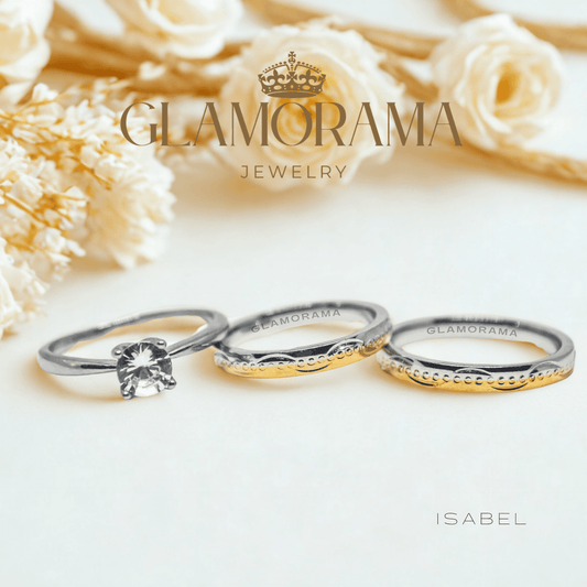 Isabela 3-in-1 18K Gold-PVD wedding ring set with free engraving – Glamorama Jewelry Philippines