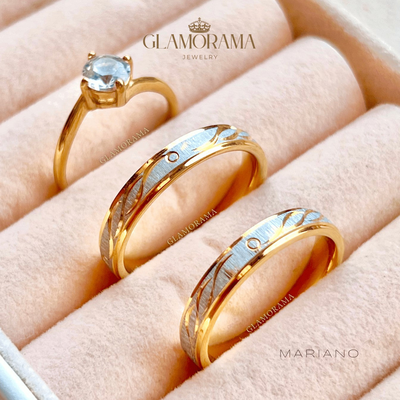 Mariano 3-in-1 wedding ring set in 18K Gold-PVD over stainless steel, with complimentary name engraving – Glamorama Jewelry PH