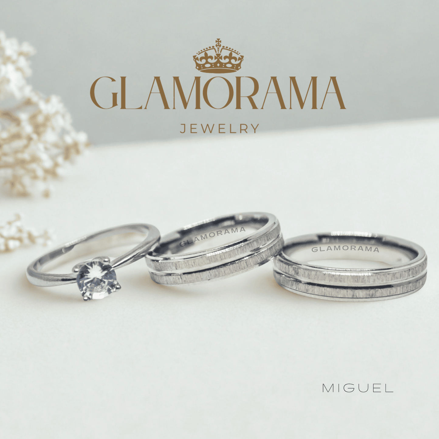 Miguel 3-in-1 18K Gold-PVD wedding ring set with free engraving – Glamorama Jewelry Philippines