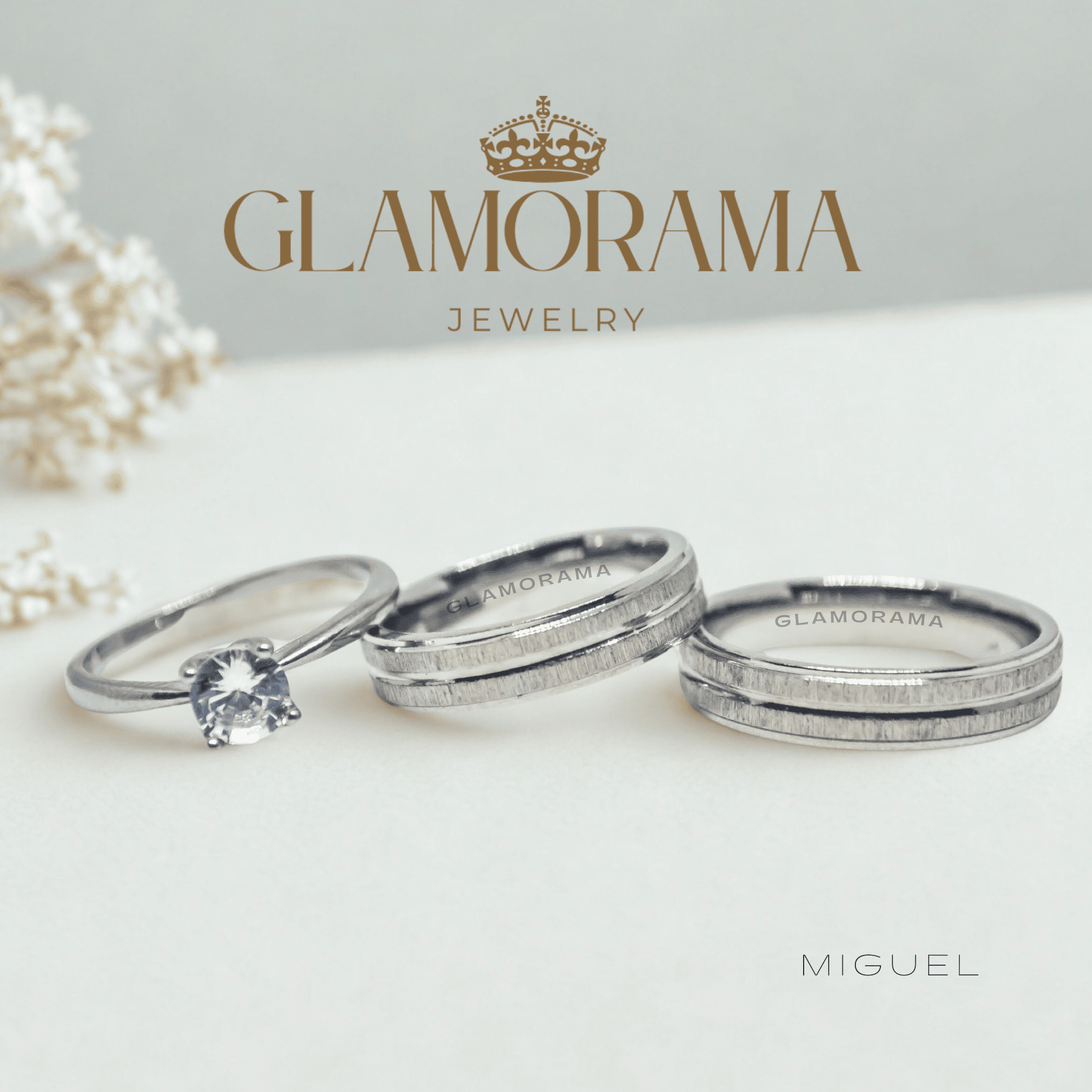 Miguel 3-in-1 18K Gold-PVD wedding ring set with free engraving – Glamorama Jewelry Philippines