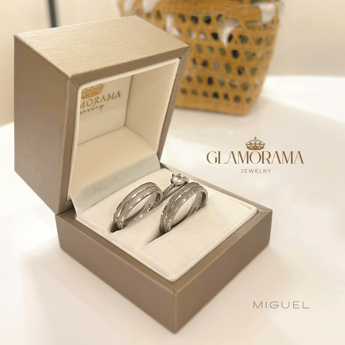 Miguel 3-in-1 18K Gold-PVD wedding ring set with free engraving – Glamorama Jewelry Philippines