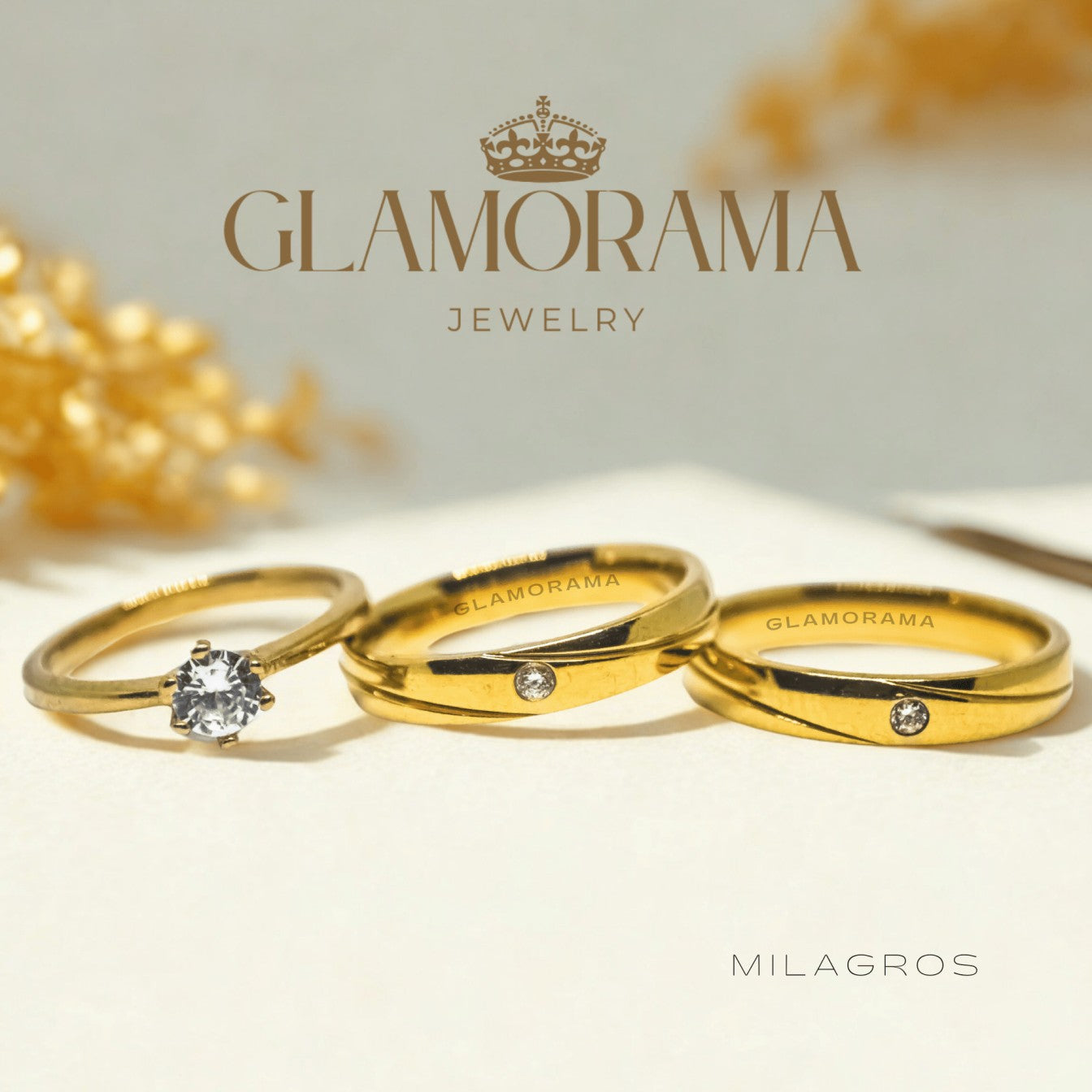 Milagros 3-in-1 wedding ring set featuring 18K Gold-PVD over stainless steel and free engraving – Glamorama Jewelry PH