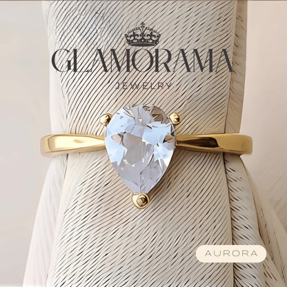 Aurora engagement ring in 18K Gold-PVD over stainless steel, includes free name engraving – Glamorama Jewelry PH