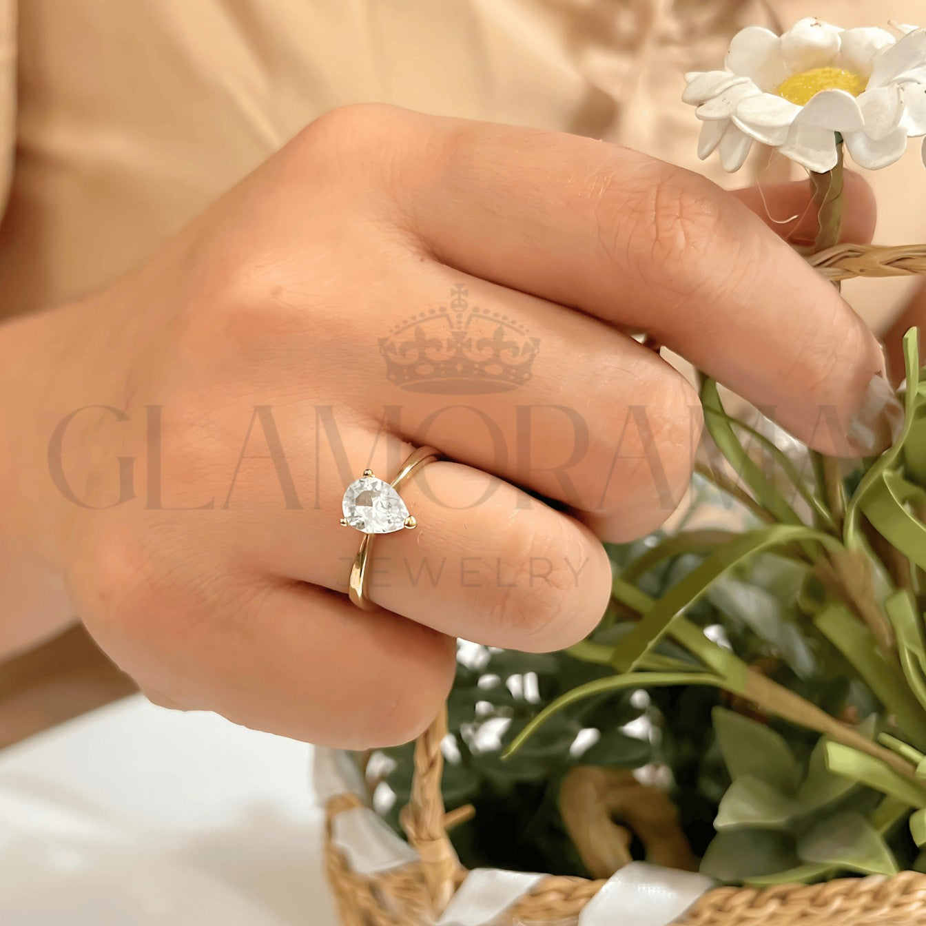 Aurora engagement ring in 18K Gold-PVD over stainless steel, includes free name engraving – Glamorama Jewelry PH
