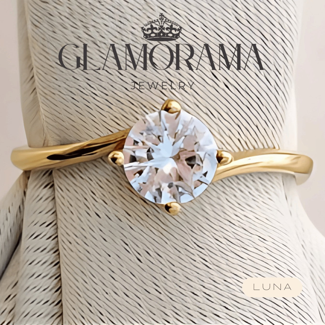 Luna engagement ring in 18K Gold-PVD over stainless steel, includes free name engraving – Glamorama Jewelry PH